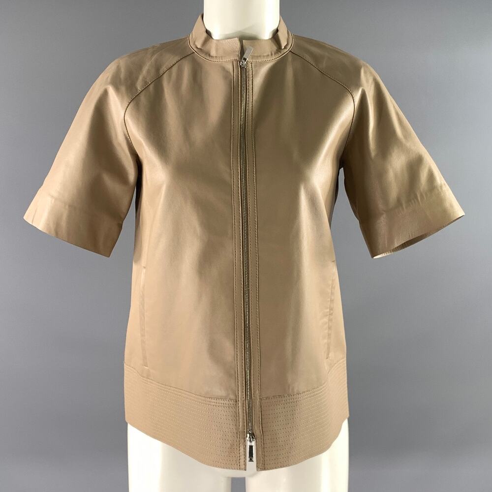 LAFAYETTE 148 Size S Tan Leather Lambskin Short Sleeve Jacket